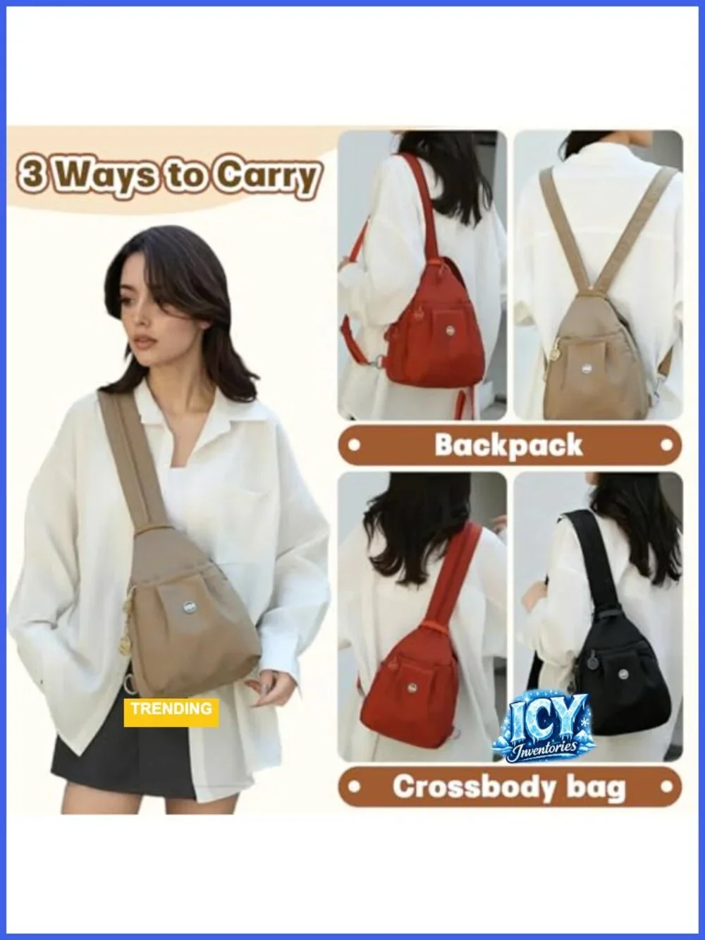 Convertible Mini Backpack Shoulder Bag Waterproof Oxford Anti-Theft